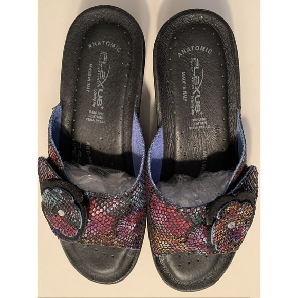 Flexus Anatomic Anti Shock Vera Pelle Rosette Leather Sz 5.5 Italian Sandal - Picture 4 of 7